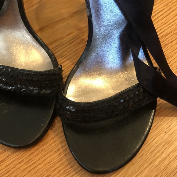 Sequin lace up shoes with satin ties. - Picture 3 of 14